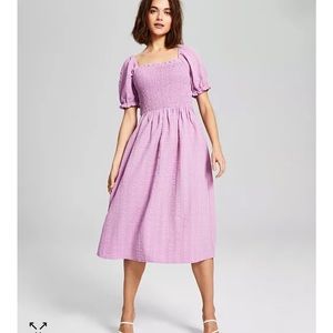 AND NOW THIS
Women's Textured Smocked Puff Sleeve Midi Dress in dusty lilac
